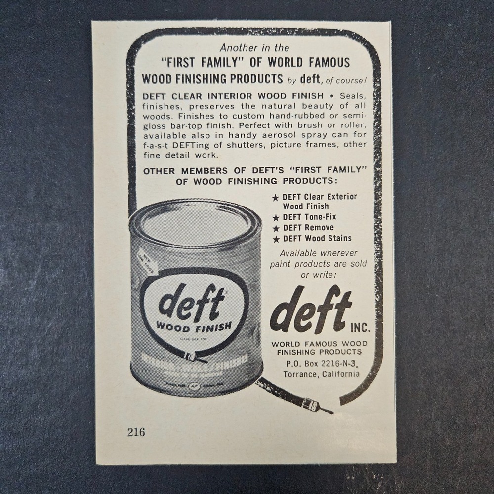 1964 Deft Wood Finishing Paint Products Vintage Print Ad Torrance CA DIY Shop‎